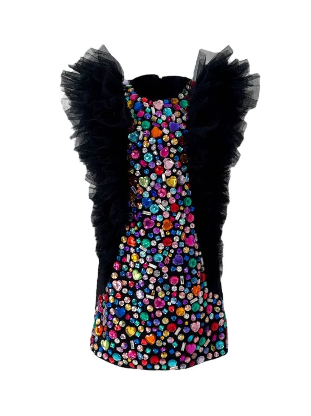 Lola + The Boys Black Dress with Multicolor Gem Embellishments